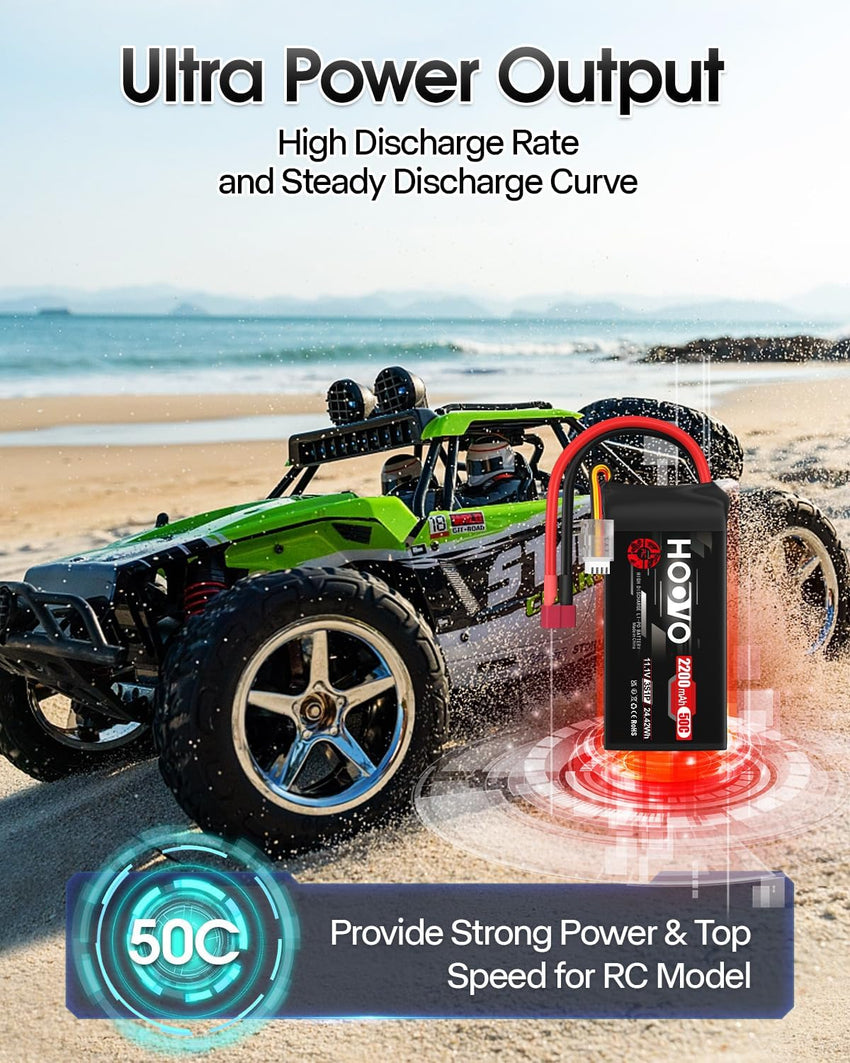 LiPo Battery 2200mAh 11.1V 50C SoftCase 3S for RC Vehicles (2 Pack) T-Plug