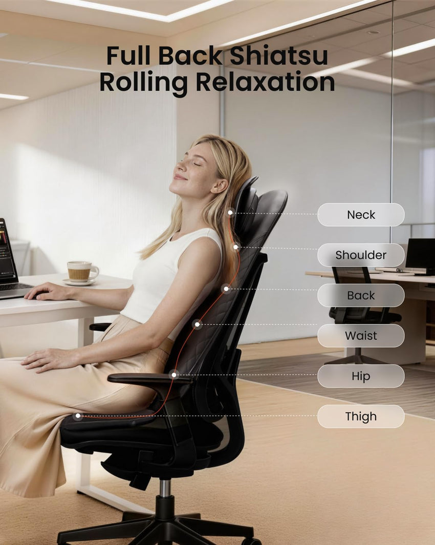 RENPHO Back Massager with Heat, Shiatsu Massage Chair, Full Back Massager Deep Tissue Kneading, Massager Seat Vibration, Height Adjustable Use at Home & Office