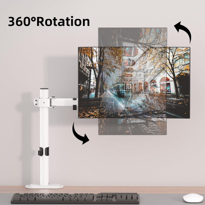 Single Monitor Arm Desk Mount, Max Load 10kg, Single Monitor Mount for 13-32 inch LCD LED Screens, Adjustable Single Desk Mount with Tilt Swivel Rotation, 2 Mouting Options, Vesa 75x75/100x100mm White