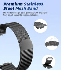 Astorgos Metal Strap Compatible with Samsung Galaxy Fit 3, Stainless Steel Mesh Loop Adjustable Magnetic Clasp Watch Band Replacement Wristband for Women Men, Black