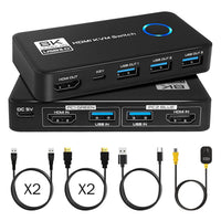 TCNEWCL 8K 60Hz KVM Switch 2 PC 1 Monitor 4K 120Hz, HDMI 2.1 USB 3.0 KVM Switcher for 2 Computers Share 1 Monitor Mouse Keyboard, with Wired Remote and 2 HDMI and 2 USB cables