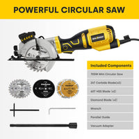 Enventor Mini Circular Saw, 705W 3500RPM Pure Copper Motor Compact Electric Circular Saw with Laser Guide, 6 Blades(115mm), Max Cutting Depth 42.8mm(90ÃÂ°), 28mm(45ÃÂ°) for Wood, Soft Metal, Tile, Plastic