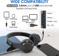 Venker LCL Headsets with Microphone, USB Headset 3m Length Noise Cancelling Headset Stereo Headphones for PC, Laptop USB/3.5mm, Multi-Use USB Headset for Meeting, Daily Using etc