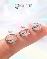 20G Nose Ring Hoops, Double Line CZ Opal Helix & Tragus Earrings â Silver