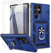 for Samsung Galaxy S25 Ultra Case with 2 Pack Screen Protector, Slide Camera Cover & Kickstand, Heavy Duty Shockproof Rugged Protective Phone Cover Case for Samsung Galaxy S25 Ultra, Blue