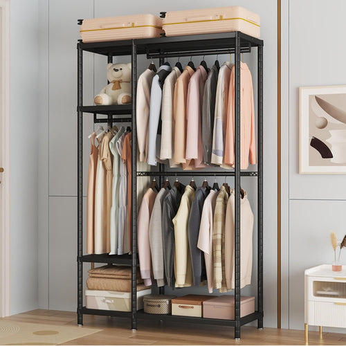 Heavy Duty Clothes Rail 195cm Tall 3 Rods 6 Shelves Max 600lbs Ã¢ÂÂ 114cm