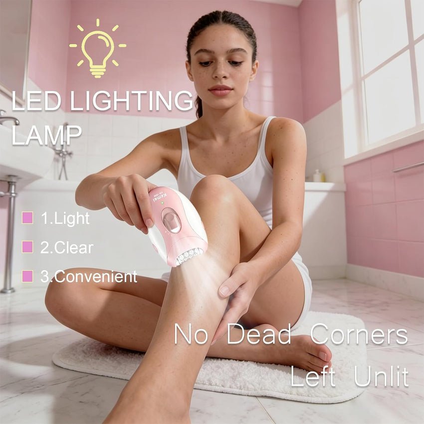 Electric Epilator for Women LED Light IPX5 Waterproof Cordless Hair Removal â KEMEI 189B