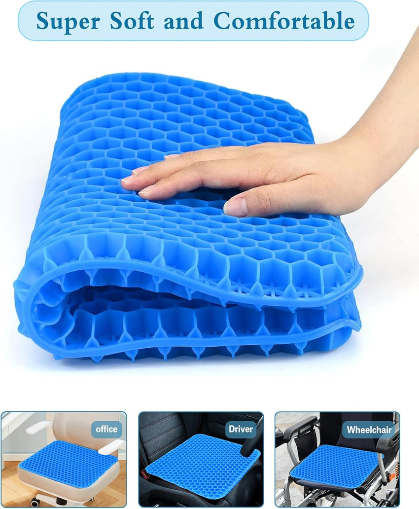 Rewoalzx 2025 Upgraded Cooling Gel Seat Cushion 50x50x5cm - Extra Thick Honeycomb Blue Cushion for Back Pain Relief, Breathable & Machine Washable - Office, Car, Wheelchair