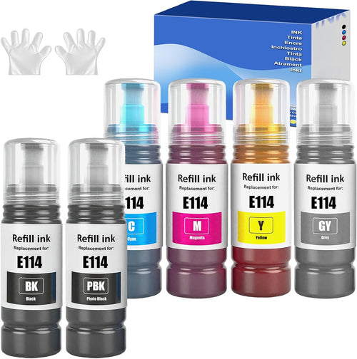 6 Color 114 Ink Compatible with Epson 114 Ink Cartridges Bottle Multipack for EP ET-8500 ET-8550 Ink Tank Printer (6 Pack, Black/Photo Black/Cyan/Magenta/Yellow/Grey)