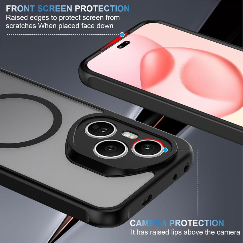WQRTYJK Magnetic for Honor 400 Pro Case with Tempered Glass Screen Protector Matte Translucent Shockproof Protective Bumper Phone Cover (Black)