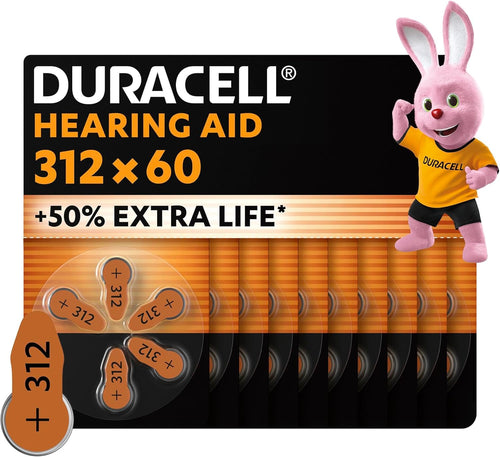 Duracell size 312 Hearing Aids batteries (pack of 60) +50% Extra Life, Easy Installation, 100% recyclable packaging, guaranteed 4 years in storage