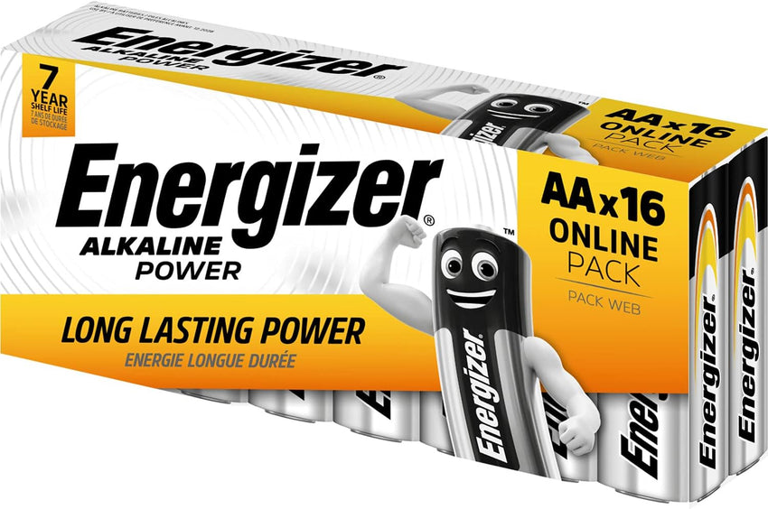 Energizer Alkaline Power - AA Batteries (16 Pack) - Double A Battery 1.5V - Up To 50% Longer Lasting - For Everyday Devices - 100% Recyclable Packaging - 7 Year Shelf-Life