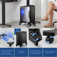 Hmseng Pc Stand, Adjustable computer tower stand, Cpu Stand with 4 Rolling Caster Wheels,Fits Most PC Under Desk-Black