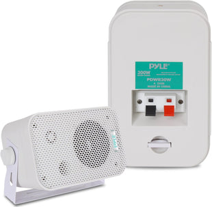 Pyle Home Dual Waterproof Outdoor Speaker System 300W - 3.5 Inch/8.9cm Pair of Weatherproof Wall/Ceiling Mounted Speakers, Heavy Duty Grill, Universal Mount, For Pool, Patio, Boat, Indoor, (White)