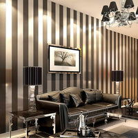 Vertical Striped Non-Woven Wallpaper Roll Minimalist Modern Non-Pasted for Living Room Bedroom Black Grey 1.73' x 32.8'
