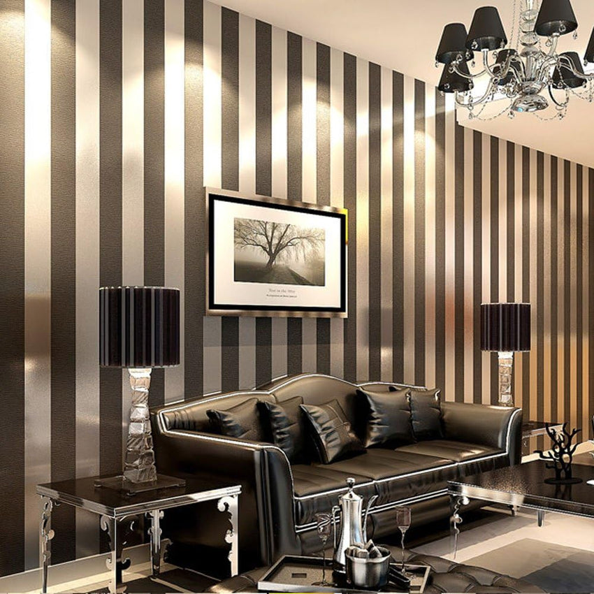 Vertical Striped Non-Woven Wallpaper Roll Minimalist Modern Non-Pasted for Living Room Bedroom Black Grey 1.73' x 32.8'