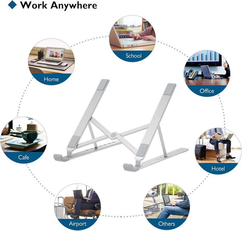 BONTEC Portable Laptop Stands for 10-17.3 inch Laptops Tablet, 7 Levels Height Adjustment Aluminum Laptop Computer Riser, Ventilated Cooling Desktop Laptop Holder Supports up to 20KG