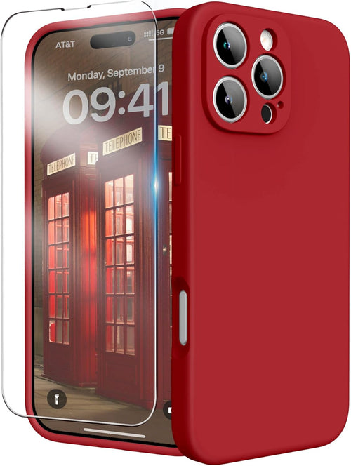 INGIDO for iPhone 16 Pro Case, Liquid Silicone Case with Camera Protection Soft Gel Rubber Cover with Microfiber Lining Shockproof Protective Phone Case for iPhone 16 Pro 6.3" (Red)