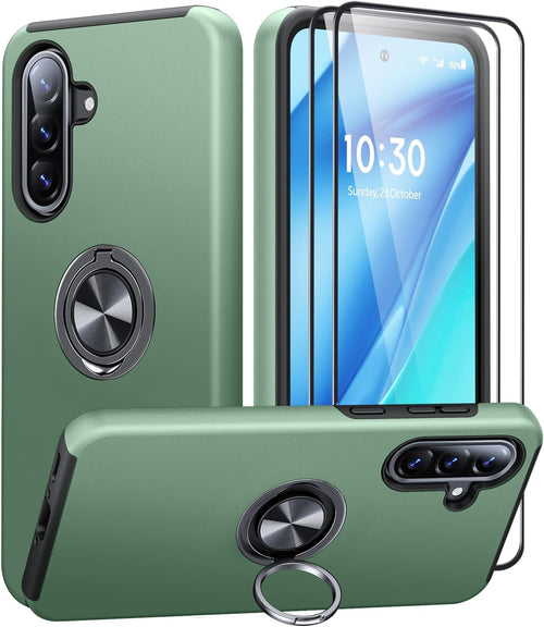 AOUIA for Samsung Galaxy A56 5G Case with 2 Pack Screen Protector, Military Protection Shockproof Samsung A56 5G Phone Case with 360^0 Rotating Ring Kickstand for Samsung A56, Alpine Green