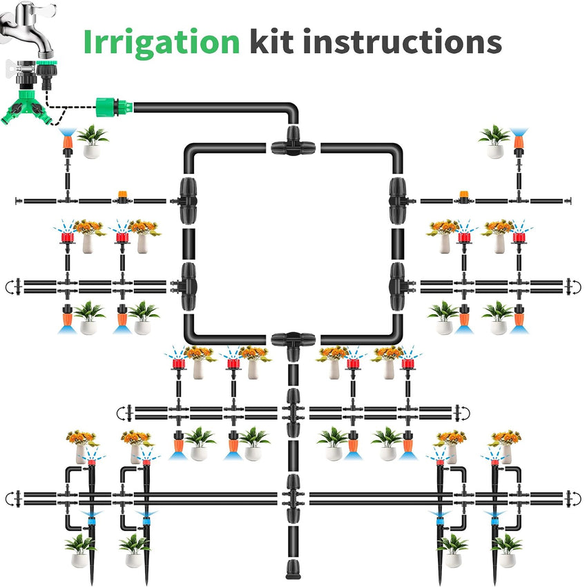 315 Pcs Garden Irrigation System Kit with 60m & 15m Pipes Automatic Drip System