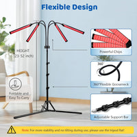 Red Light Lamp, 180LEDs Blue Light & Infrared Light with Stand, 415nm & 660nm & 850nm Infrared Light, 4 Heads Infrared Lamp with 3 Timing Settings, for Home Use
