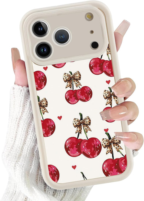 Yoedge Cherry Leopard Print Case for iPhone 17 Pro Max 6.9",Cute Aesthetic Design Silicone Soft cheetah print Pattern Phone Cover for Girls, Preppy Shockproof Protective Case for Women