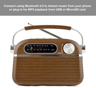 LLOYTRON "Vintage" Style AM/FM Radio with MusicStream- Portable and Rechargeable - MP3 Playback via USB or Micro SD - Mains or Battery Powered - N6403WD - Wood Effect