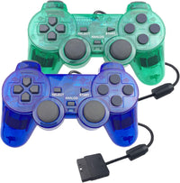 Hovlian 2 Pack PS2 Wired Controllers Double Shock Gamepad â Clear Blue & Clear Green