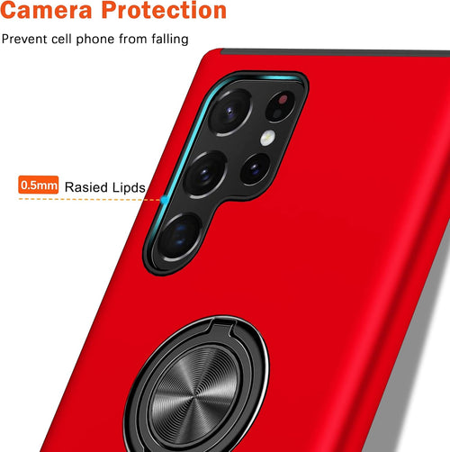 KRAFTCARE for Samsung S22 Ultra Case with Kickstand Ring, Upgrade Shockproof and Anti Scratch 360^0 Magnetic Ring Holder Stand Protective Phone Case Cover for Samsung Galaxy S22 Ultra - Red