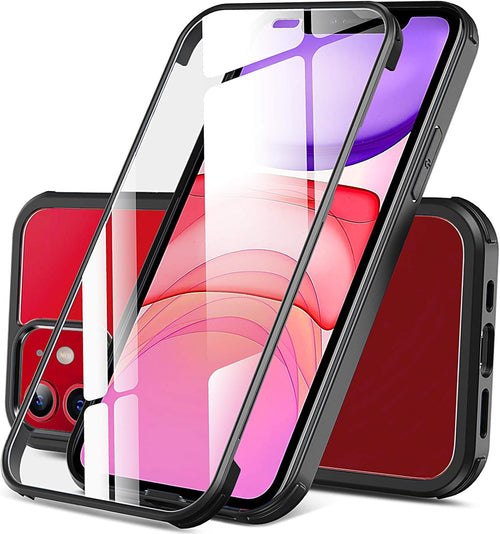 DOSNTO Double Sided Clear Case for iPhone 11 (6.1''), Front and Back Full Body 360 Shockproof Drop Protection Phone Case Built-in Tempered Glass Screen Protector Rugged Phone Cover, Dark Green