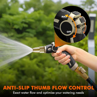 RESTMO Hose Pipe Spray Gun High Pressure, Heavy Duty Pure Brass Nozzle Head, Metal Hand Sprayer for Car Washing, Garden Cleaning, Lawn and Plant Watering, Thumb Flow Control, 4 Spray Patterns