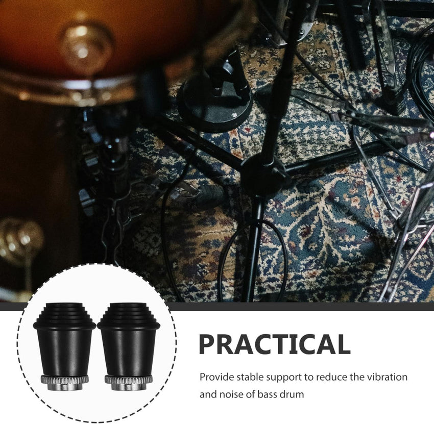 Veemoon 2pcs Bass Drum Spur Feet, Threaded Rubber Feet Non-Slip Leg Cover Percussion Accessories Durable Foot Pads for Bass and Tom Drum Leg Protection Enhance Stability and Performance