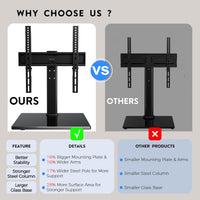 BONTEC Universal TV Stand for 24-60 Inch LCD LED OLED Plasma TVs, Height Adjustable Table Top Pedestal with Bracket, 8mm Tempered Glass Base, 45kg Load, Max VESA 400x400mm, Cable Management
