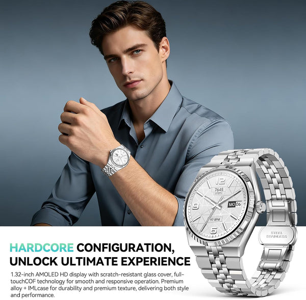 Smartwatch 1.32" AMOLED Bluetooth Calls 160+ Sports HR SpO2 BP Sleep Waterproof Silver