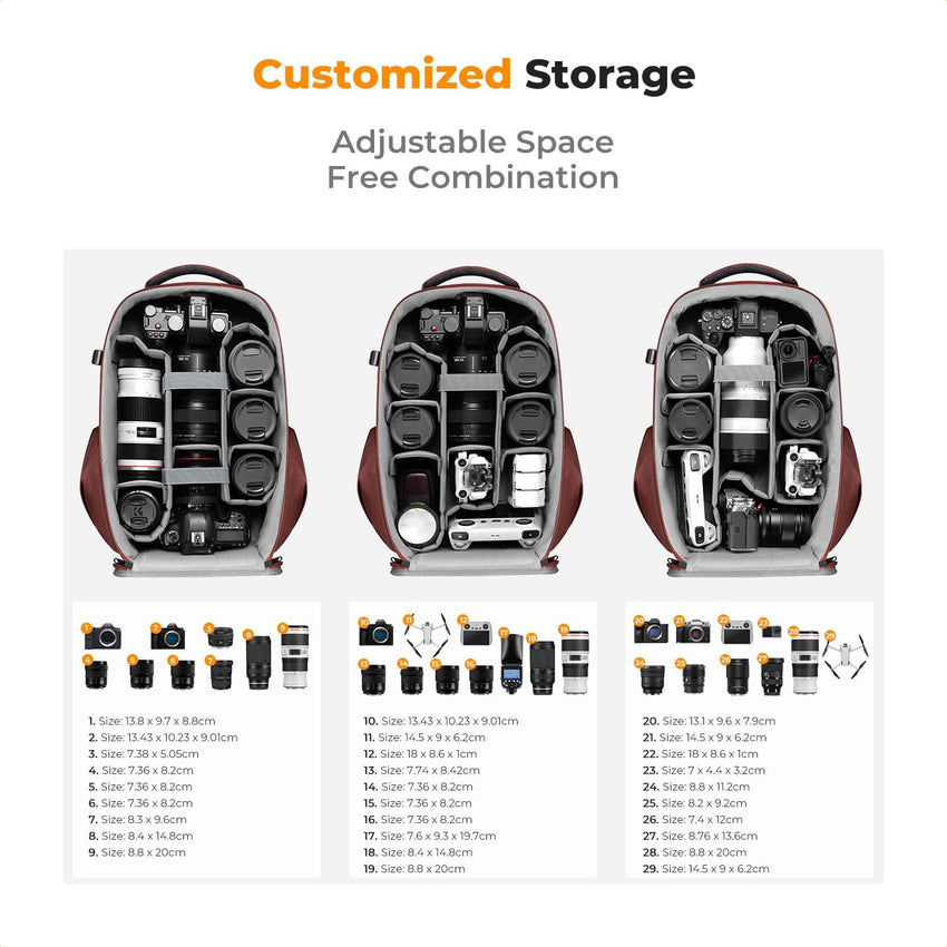 K&F CONCEPT Hardshell Camera Backpack DSLR Waterproof with 15.6in Laptop Compartment Red