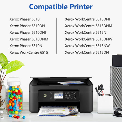 Compatible Toner Cartridge 6510 6515 for Xerox Phaser 6510 6510DN 6510DNI 6510DNM 6510N WorkCentre 6515 6515DN 6515DNI 6515DNW 6515DNM 6515N 6515NWï¼Black 5500 & CMY 4300 Pages,BCMY 4 packï¼