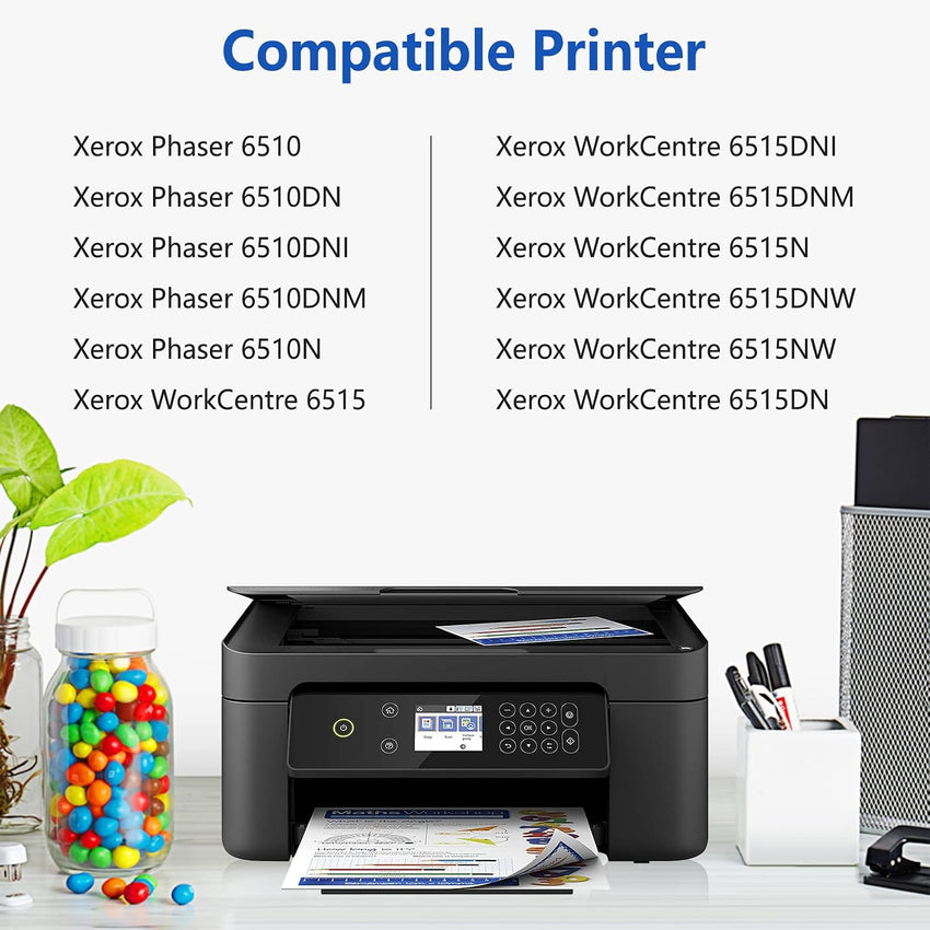 Compatible Toner Cartridge 6510 6515 for Xerox Phaser 6510 6510DN 6510DNI 6510DNM 6510N WorkCentre 6515 6515DN 6515DNI 6515DNW 6515DNM 6515N 6515NWï¼Black 5500 & CMY 4300 Pages,BCMY 4 packï¼