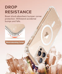 BERFY Magnetic Case for iPhone 16 Pro Max, [Compatible with Magsafe], with 2X Screen Protector + 2X Camera Lens Protector, Clear Sparkle Cute Shockproof Hard Phone Case for Women 6.9", Shiny Clear