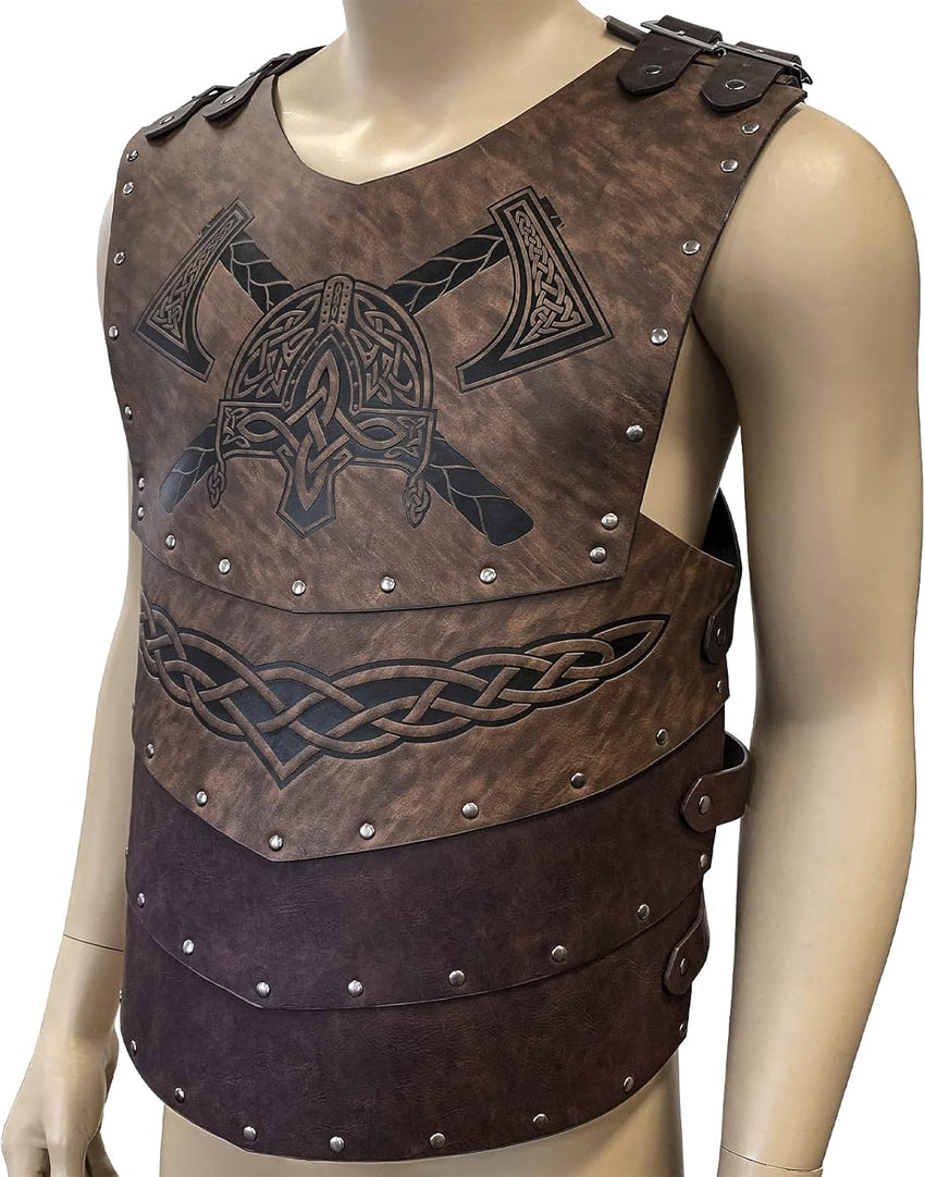 Viking Faux Leather Embossed Helmet Axe Chest Armor LARP/Cosplay Ã¢ÂÂ Brown A