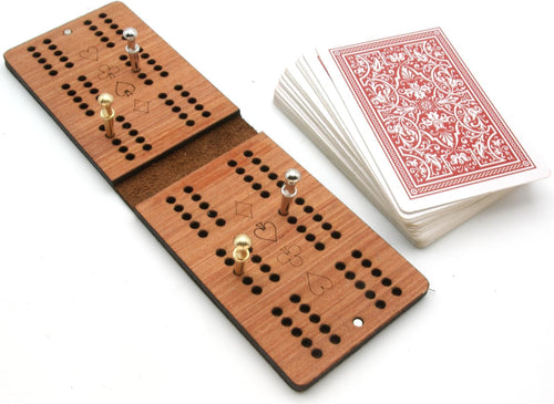 Brown Leather travel cribbage set, British made