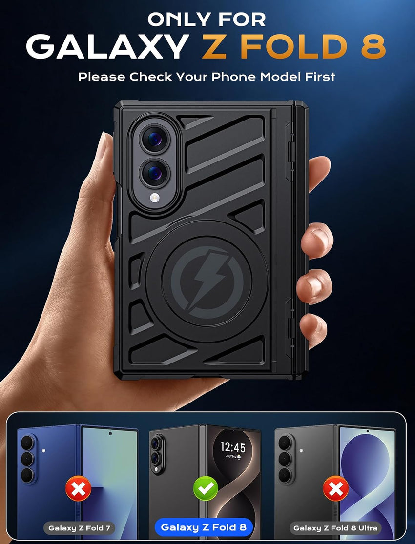 Samsung Galaxy Z Fold 8 Protective Case MagSafe Compatible Full Hinge Protection Dual-Angle Kickstand - Black