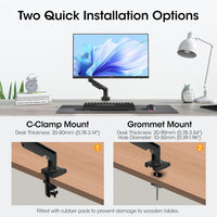 KOORUI Single Monitor Arm Desk Mount for 17-32 inch Screen, Vertical, Swivel, Adjustable Gas Spring Monitor Stand with C-clamp/Grommet Mounting Base, VESA 75/100mm,Increased Load Capacity from 2-9kg.