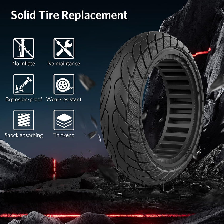 Solid Scooter Tyres 10x2.5 Puncture-Proof 2 Pack Compatible Ninebot Max G30/G30LP Black 10x2.5