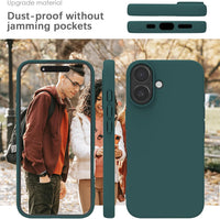 YATWIN Silicone Case for iPhone 16, Soft-Touch, Shockproof, DustProof, Antiskid Full Body Armour Phone Cover for Apple iPhone 16 - Dark Green