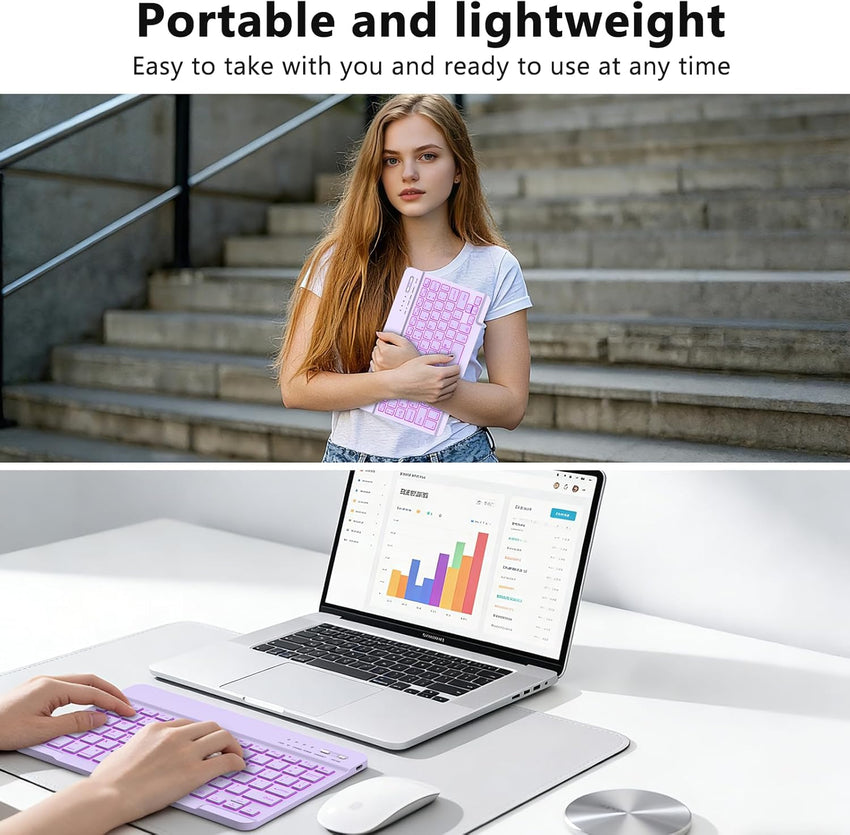 Bluetooth Keyboard Rechargeable Wireless QWERTY Portable for iPad/iPhone â Light Purple