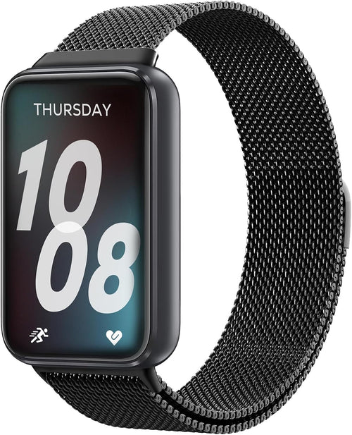 Astorgos Metal Strap Compatible with Samsung Galaxy Fit 3, Stainless Steel Mesh Loop Adjustable Magnetic Clasp Watch Band Replacement Wristband for Women Men, Black
