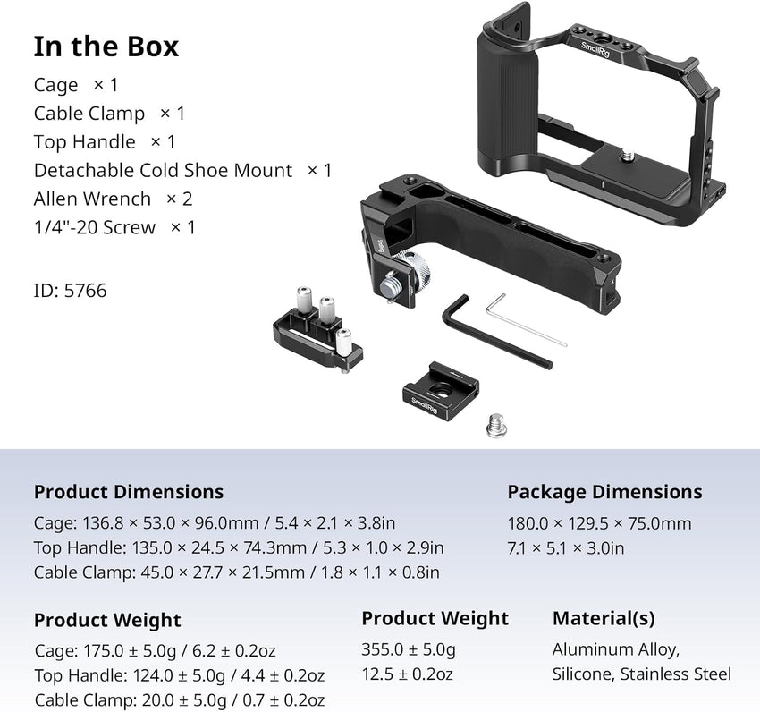 SMALLRIG Camera Cage R50V for Canon R50V Full Cage with Top Handle QR Plate & Cold Shoe â Black