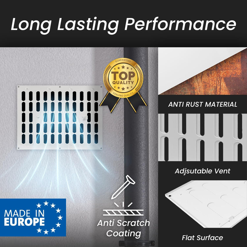 Repa Market 16" x 12" Inch (Outer Dimensions) White Adjustable Air Wall Vent Cover - Indoor Outdoor Metal Grille Heating Cooling Ventilation for Home Garage Shed Open and Close Register (400 x 300 mm)