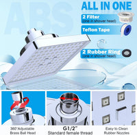 Rainfall Shower Head with Filter, 6 Inch Rain Shower Head High Pressure Overhead Replacement, Square Fixed Shower Head Adjustable with Swivel Ball, 2 Filter, Chrome