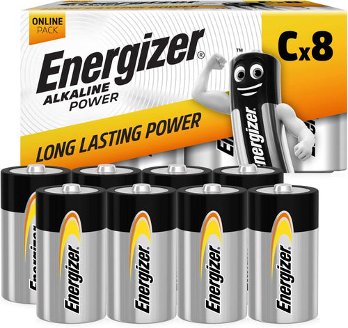 Energizer Alkaline Power - C Batteries (8 Pack) - 1.5V Battery - Long Lasting Power - Toys, Radios, Torches - 100% Recyclable Plastic Free Packaging - 7 Year Shelf Life [Amazon Exclusive]